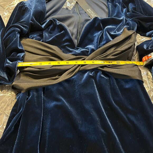Badgley Mischka Blue Velvet Plunge Neckline Long Sleeve Midi - Picture 10 of 11